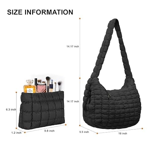 Puffer Crossbody Tote Bag for Women - Hobo Quilted Tote Bag - Soft Fluffy Lightweight for Women Everyday Work Travel thumbnail 2