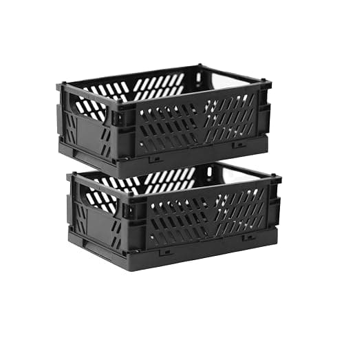 Tixill 2-Pack Mini Foldable Plastic Storage Box Mini Plastic Baskets for Organizing and Storage for Home Kitchen Bedroom Bathroom Office. (Black, 5.9x3.8x2.2) - Image 1