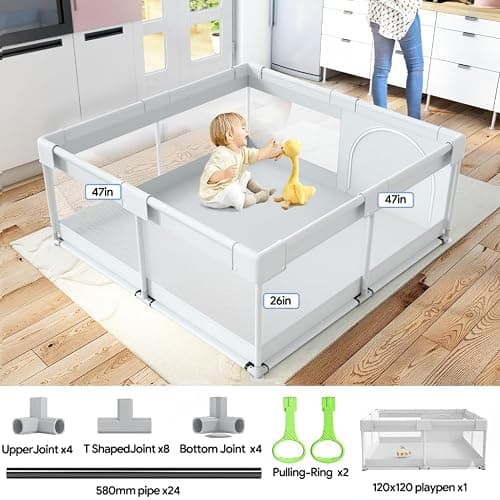 Baby Playpen, 47x47in Small Play Pen,Toddler Playpen for Apartment,Play Yard,Activity Fence, Extra Large Baby Playard thumbnail 2