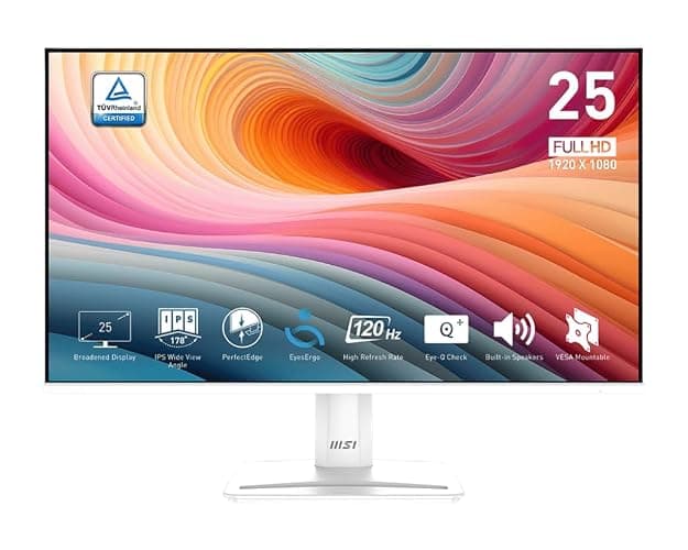 msi PRO MP251W E2 24.5-inch IPS 1920 x 1080 (FHD) Gaming Office Monitor, 120Hz, Adaptive-Synch, HDR Ready, HDMI, VGA Port, Display Port,VESA Mountable, Tilt, Speaker, 4-Side Slim Bezel,1ms, White - Image 1