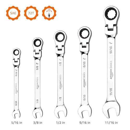 Amazon Basics 72-Tooth Ratcheting Combination Wrench Set, Chrome Vanadium Steel Flexible Head, 5-Piece SAE Sizes 5/16", 3/8", 1/2", 9/16", 11/16", Chrome Finish thumbnail 4
