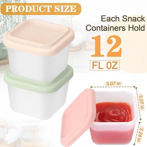 Zioffiel 4 Pack 12 oz Silicone Food Storage Containers with Lid, Reusable Snack Container for Kids, Meal Prep Storage for Fruit, Kids Lunch Box for Travel, Home thumbnail 3
