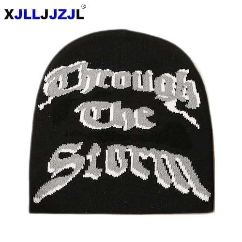 Punk Lightning Beanie Rock Skullies Knitted Hip Hop Hat Gothic Beanies Casual Outdoor Ski Hat Slouchy Skull Cap Black thumbnail 2
