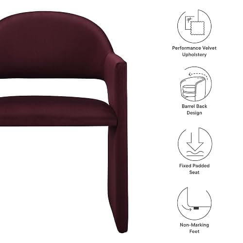 Modway Talia Performance Velvet Dining Armchair in Mulberry - Modern Curved Dining Chair with Open-Back - Stain-Resistant Velvet Barrel Chair - Living Room Accent Chair with Arms thumbnail 3