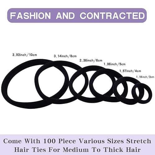 WKJHO 100PCS Various Sizes Black Hair Ties for Women,Elastics Hair Ties No Damage Ponytail Holder for Thick/Thin Hair Accessories,Soft Cotton Cloth Seamless Hair Bands thumbnail 3