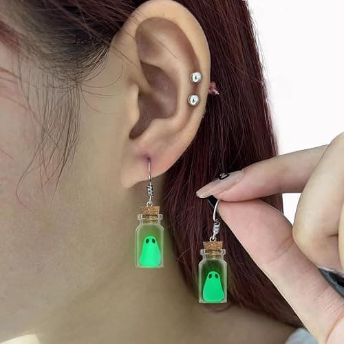 Ghost Earrings, Ghost In A Bottle Earring, The Adopt A Ghost Earring, Halloween Tiny Glow-In-The-Dark Spooky Charm Pendant Earrings Party Jewelry Gifts for Women thumbnail 6