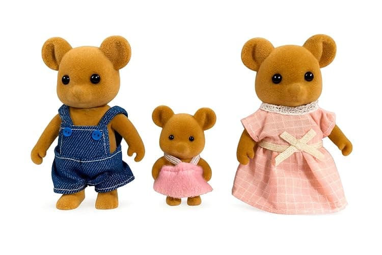 OLEOCA Family Brown Mouse Figures — Set of 3 Collectible Flocked Mini Dolls with Removable Clothes, Miniature Dollhouse Pretend Play Figures for Kids Ages 3+ - Image 1