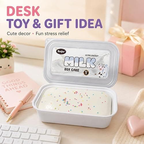 Realistic Faux Box Cake Stress Relief Tool for Adults Sticky Tactile Dough Fidget for Office Desk Focus Anxiety Management Slow Rising Sensory Squeeze for Adults (White 1) thumbnail 3