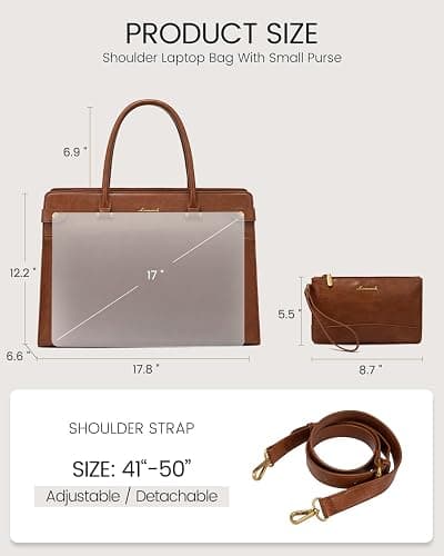 LOVEVOOK 17 Inch Laptop Tote Bag For Women Teacher Work Bag, Leather Computer Bags For Laptops For Women, Vintage Waterproof Laptop Bag Business Briefcase Office Large Shoulder Handbag Purse, Brown - 17.3 inch - Brown thumbnail 4