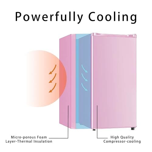 Seaoola Mini Fridge with Freezer, Single Door 3.1 Cu.Ft, Compact Mini Refrigerator, LED Light, Adjustable Thermostat, Removable Glass Shelves, Small Refrigerator for Dorm/Office/Bedroom(Pink) thumbnail 6