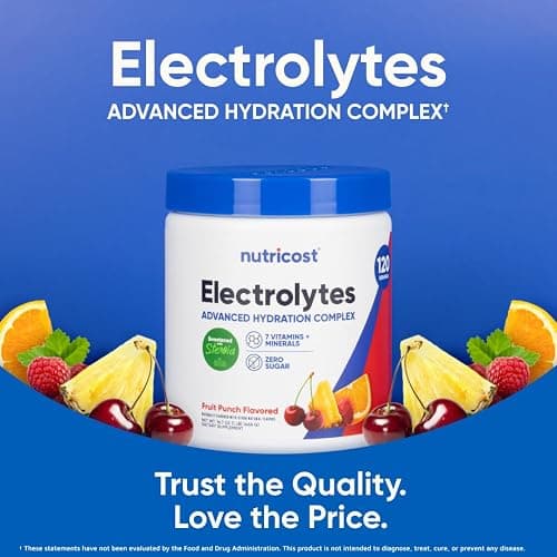 Nutricost Electrolyte Complex Powder (120 Servings, Fruit Punch) - Hydration Supplement Drink Mix with Vitamins and Minerals thumbnail 5