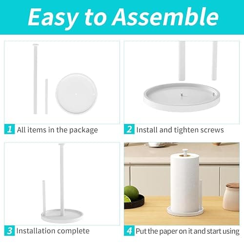 Paper Towel Holder Countertop, Standing Paper Roll Holder with Anti Slip Weighted Base, Stainless Steel Freestanding Paper Towel Holder for Kitchen, White thumbnail 7