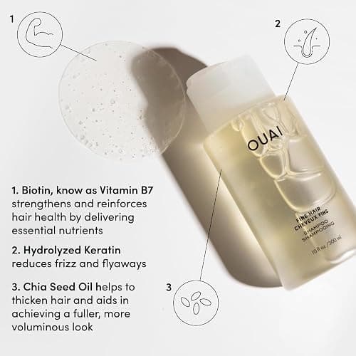 OUAI Fine Hair Shampoo & Conditioner Set, Travel Size - Volumizing Shampoo & Conditioner - With Strengthening Keratin, Biotin & Chia Seed Oil - Sulfate, Paraben & Phthalate Free (3 Oz) thumbnail 3