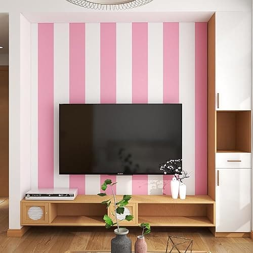 Pink and White Stripes Peel & Stick Shelf Liner Removable Contact Paper Wallpaper for Drawer Cabinet Nursery Decor 17.7" x 117" - 17.7"W x 117"L thumbnail 5