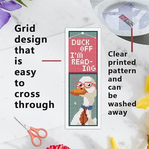 INFUNLY 6PCS Duck Cross Stitch Bookmark Kit for Beginners 2.99''×8.54'' Duckling Stamped Embroidery Bookmark Kits with Words Animals Needlepoint Bookmark Kit with Instruction for Book Lovers Readers thumbnail 3