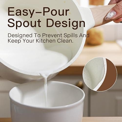 Pots and Pans Set Non Stick Non-Toxic 22 Pcs Ceramic Cookware Sets Nonstick Kitchen Pot&Pan With Lid Cream White Granite Induction Compatible with Glass Lids Crepe Frying Pan PFOA/PFOS-Free thumbnail 7