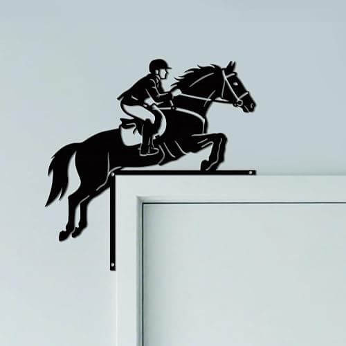 CUTHOLLOW Equestrian Rider Door Topper Sign Metal Wall Art Decor | 9.8"x9.8" Double-Sided Metal Hanging Sign Door Frame Decor, Door Corner Accent Room Entryway & Home Housewarming Decoration - Image 1