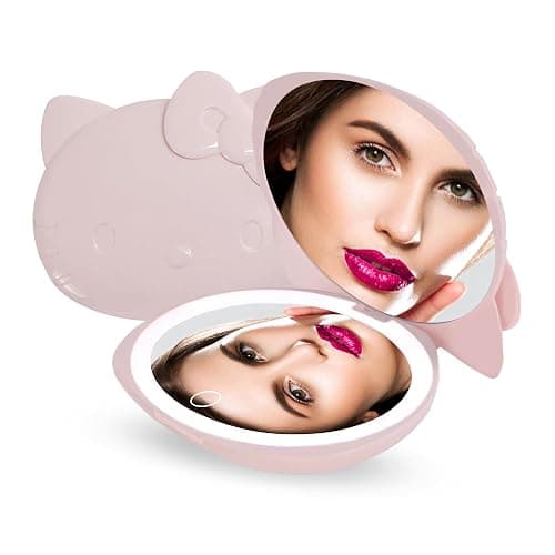 Impressions Vanity Hello Kitty Kawaii Compact Mirror with Touch Sensor Switch for Adjustable Brightness, Lighted Makeup Mirror with LED Lights and 2X Magnifying Mirror (Matte Pink) - Image 1