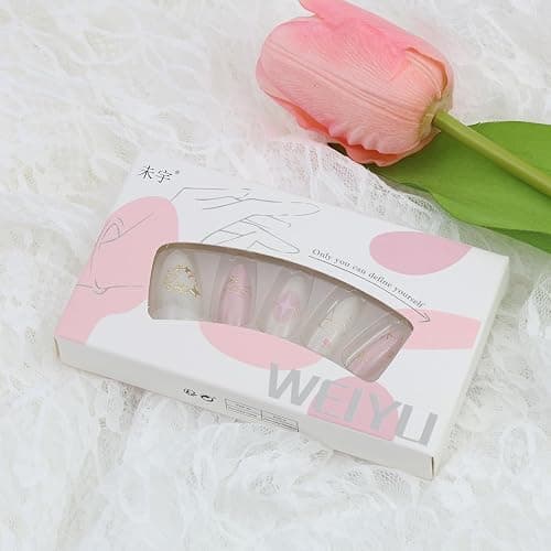 30Pcs Cute Press on Nails Short Almond Fake Nails with Heart Bow Rhinestones Designs Glitter Pink Glue on Nails Artificial Full Cover Stick on Nails Cute Cat Handmade Acrylic Nails for Women Girls - Pink Heart Bow Nails-17 thumbnail 3