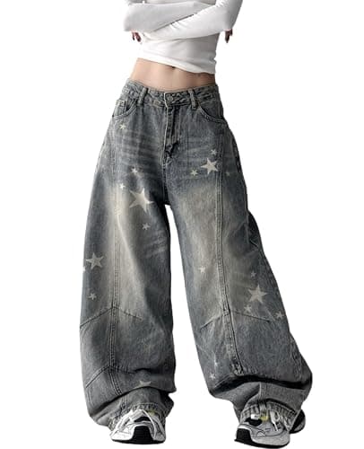BeRamg Baggy Jeans Women Girls Star Printed Barrel Jeans Low Rise Cute Grunge Denim Pants Emo Clothes - Image 1