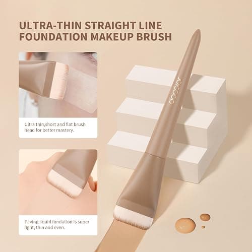 docolor Flat Foundation Brush Korean Makeup Brush Liquid Makeup Brush Premium Makeup Face Brush for Blending, Cream, Thin Foundation Brush Makeup Tool Face Foundation Flat Brush,Khaki thumbnail 7