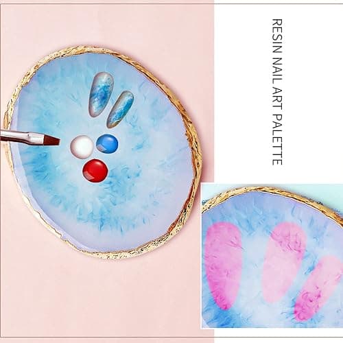 2 Pieces Resin Nail Art Palette, Nail Art Painting Gel Palette Gold Edge Color Makeup Display Board Nail Art Display Cosmetic Mixing Tools - White and Blue thumbnail 3