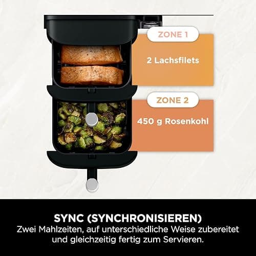 Ninja Double Stack Heißluftfritteuse, 7,6L Digitale Air fryer Doppelkorb mit 4 Kochstufen, 2 Schubladen, 2 Gestelle, platzsparendes Design, 6 Kochfunktionen, 6 Portionen, Schwarz SL300EU thumbnail 7