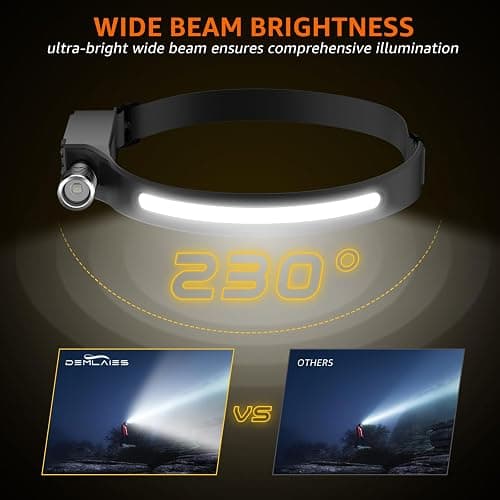 Head Torch Rechargeable, [2 Pack] Super Bright 230° Wide Beam Adjustable Focus Headtorch, 30 Hrs Runtime, 8 Modes with Motion Sensor, Waterproof Lightweight Headlamp for Camping Running Fishing thumbnail 5