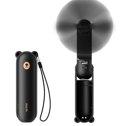 JISULIFE Handheld Mini Fan, 3 IN 1 USB Rechargeable Portable Fan [12-19 Working Hours] with Power Bank, Flashlight, Pocket Design for Travel/Summer/Concerts/Lash, Gifts for Women (Black) - Image 1