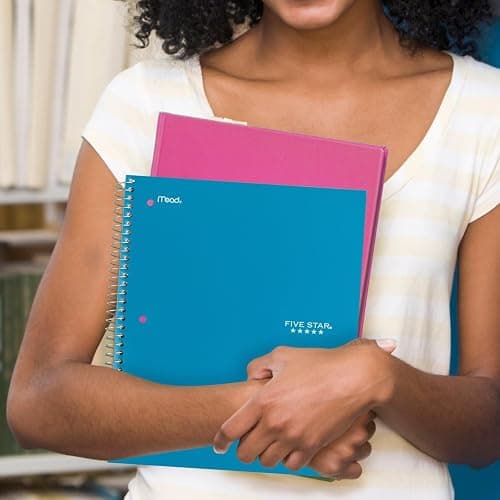 Five Star Spiral Notebooks + Study App, 4 Pack, 1 Subject, Wide Ruled Paper, 10-1/2" x 8", 100 Sheets, Amethyst Purple, Raspberry Pink, Gray and Tidewater Blue (930105-ECM) - Wide Ruled thumbnail 6