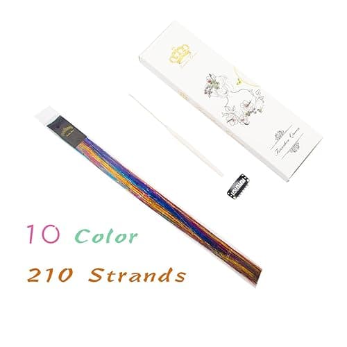 40'' Hair Tinsel 300 Strands 10 Color （Sparking Gold, Green, Hot Pink, Rainbow, Champagne Gold, Crimson, Sky Blue, Sapphire Blue, Silver, Violet) - 300 Strands/10 Color thumbnail 2