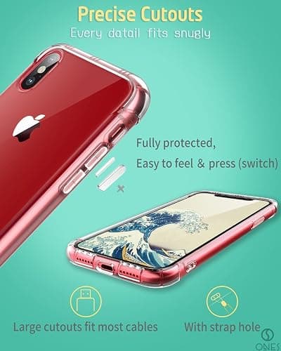 ONES for iPhone X/Xs Case Clear, Slim Soft TPU Silicone Cover for iPhone 10s / 10, Military Drop Protective Thin Phone Bumper Case with Shockproof Airbags, Yellowing Resistant, Transparent thumbnail 8