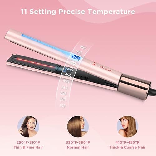 IG INGLAM Titanium Flat iron Hair Straightener, Curling Iron 1 Inch, Infrared Negative Ionic Hair Iron Straightener 11 Adjust Temp 250°F to 450°F, Shiny Hair Dual Voltage 110-240V, Gift, Pink thumbnail 4