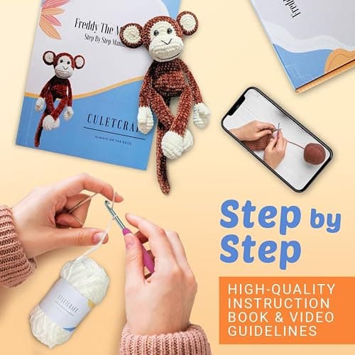CULETCRAFT Crochet Kit for Beginners Adults, Freddy The Monkey DIY Crochet Animal Kit for Beginners, Learn to Crochet with Step-by-Step Instruction Book, Beginner Crochet Kit for Adults and Kids thumbnail 3