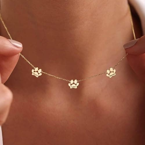 RESVIVI Personalized Cute Dog Cat Paw Name Necklace Forever Love Custom Heart Pendant Pet Name Necklace Gift for Pet Lovers thumbnail 3