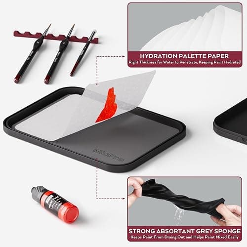 Nicpro All-in-One Miniature Painting Kit with 18 Model Paints & Wet Palette | 18 Colors Model Paint, Stay Wet Palette, 11PCS Detail Paint Brushes Drybrush, Magnetic Painting Handle, Sponges, Pallet Paper thumbnail 8