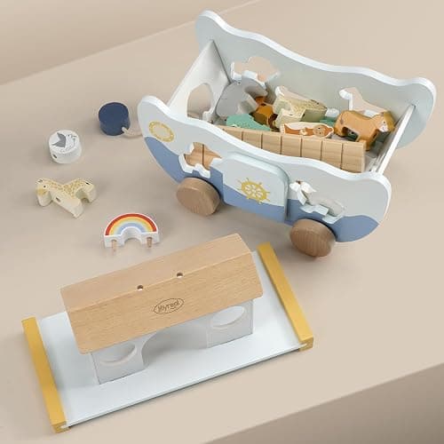 Joyreal Wooden Noah's Ark Toy for 1 Year Old Baby Boy and Girl Baptism Gift - Neutral Color Montessori Educational Toy with Animal Shape Sorter - Christian Toys for Toddler 1-3 Christmas Birthday Gift thumbnail 7