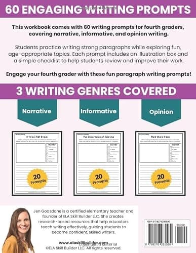 4th Grade Paragraph Writing Prompts Workbook: 60 Grade 4 Writing Prompts | Narrative, Creative, Informative & Opinion Writing | Fourth Grade Paragraph ... (Elementary Grammar & Writing Workbooks) thumbnail 2