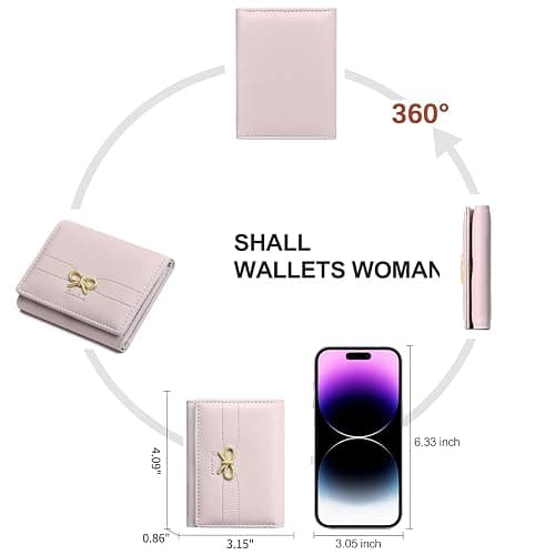 RNIEGA Small Wallets Girls Cute Coquette Bow Wallet Women Aesthetic Credit Card Holder with ID Window, Pink thumbnail 6