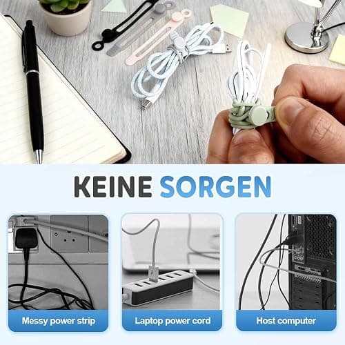 Silicone Cable Organizer Management,Reusable Cable Ties,Cord Holder Charger Wire Organizer for Bundling and Fastening Cable Cords Wires,Home Office Travel Gadgets (Colorful-10PC) thumbnail 7