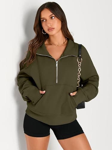 AUTOMET Womens Sweatshirts Half Zip Cropped Pullover Fleece Quarter Zipper Hoodies 2025 Fall Fashion Outfits Clothes thumbnail 2