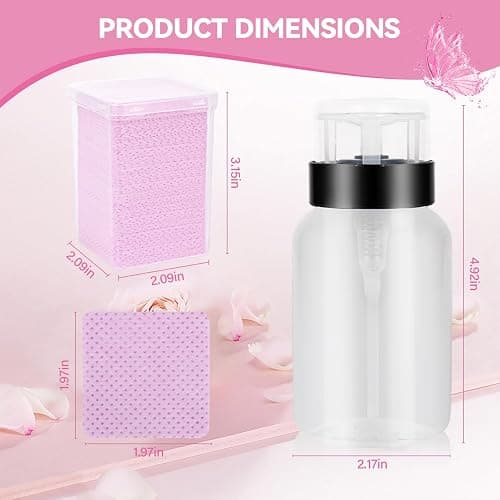 ShanySheny 600PCS Lint Free Nail Wipes with 7.1oz Acetone Dispenser | Non-woven Fabric, Acetone Safe, BPA Free, for Toner, Micellar Water, Makeup Remover, Alcohol, Nail Polish Remover thumbnail 7