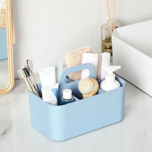 Multiuse Caddy Organizer with Handle, Portable Divided Plastic Tote Bin - Art Craft, Stationary Pen Marker Crayons, Makeup Hair Supplies Storage - Bathroom, Classroom, Dorm, Office, Desk Holder - Blue thumbnail 5