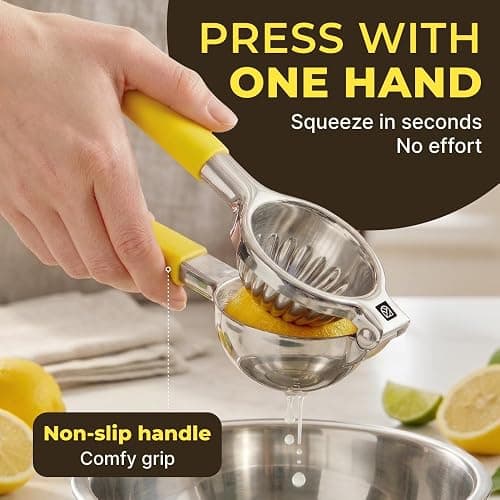 Stainless Steel Lemon Squeezer Press - No Seeds, Pro-Grade, Effortlessly Get Every Drop - Manual Non-Slip Grip Design - Lemon Lime Squeezer, Orange, and Citrus Fruit Hand Held Lemon Juicer Squeezer thumbnail 3