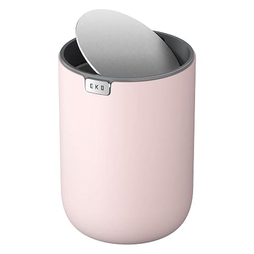 EKO Fandy 0.58 Gal/2.2L Mini Trash Can with Lid, Swing-Top Desktop Trash Can for Bathroom, Countertop, Vanity, Desk or Office, Small Garbage Bin (Pink) - Image 1
