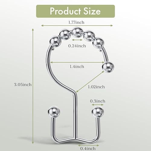 Amazer Shower Curtain Hooks Rings, Rust-Resistant Stainless Steel Double Shower Curtain Hooks, Shower Hooks for Shower Curtain and Liner Bathroom, Set of 12, Chrome thumbnail 2