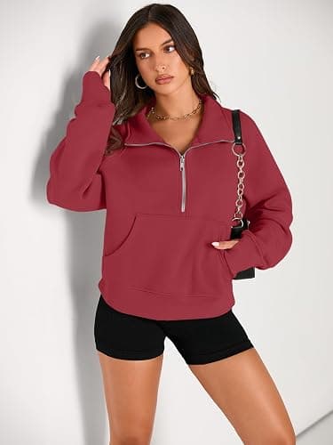 AUTOMET Womens Sweatshirts Half Zip Cropped Pullover Fleece Quarter Zipper Hoodies 2026 Fall Fashion Outfits Clothes thumbnail 2