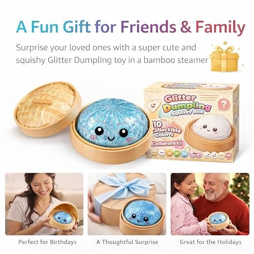 Glitter Dumpling Squishy-Rare Glitter Dumpling Stress Ball, Bun Stress Relief Fidget Low Rising Pink Gold Orange Rainbow Dumplings Toy with Steamer (Glitter White+Rainbow ) thumbnail 6