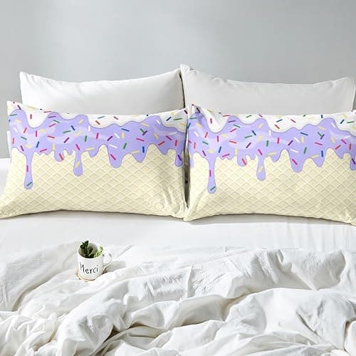 Women Ice Cream Duvet Cover Set Twin Size,2 Pcs Breathable Purple White Cream Cake Bedding Sets(1 Duvet Cover+1 Pillowcase),Colorful Candy Printed Comforter Cover Set for Girls Kids(No Comforter) thumbnail 5