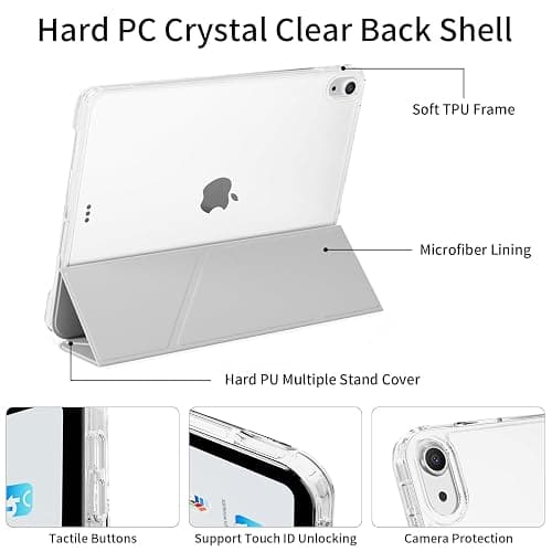 KVTVOU Clear Case for iPad (A16) 11th/10th Generation (2025/2022, 11/10.9 Inch), 2 in 1 Detachable Sliding Cover, Y-Multiple Stand Cover Support Vertical Screen Game Mode, Slim & Thin, Gray thumbnail 6
